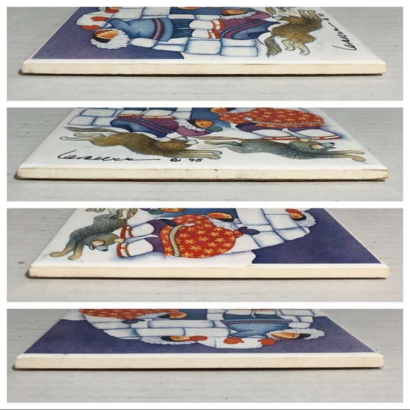 VINTAGE Lavallee Inuit Igloo & Dogs Tile Trivet 95 - Picture 5 of 5